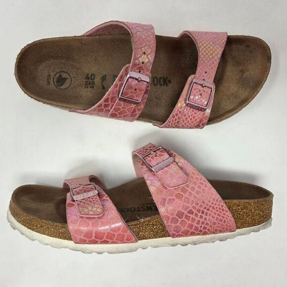 Birkenstock Shoes - BIRKENSTOCK SYDNEY SHINY SNAKE PRINT PINK SANDALS WOMENS SIZE 9 EU 40 NARROW